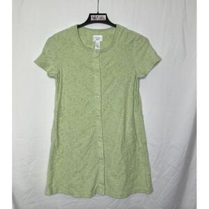 Jasmine Rose Robe Size Medium Front Button Short Sleeve Pockets Knee - Green
